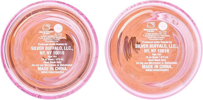 Silver Buffalo Sanrio Hello Kitty Gold 2 Pack Pink Glass Jar Tumbler with Bamboo Lid and Glass Straw, 16 Ounces