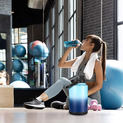 Sursip One Gallon Insulated Water Jug wtih Straw,128 Oz Large Sports Water Bottle Stainless Steel Thermos Hot & Cold Drinks for Travel, Hiking, Camping 1 Gallon Jug (Black)