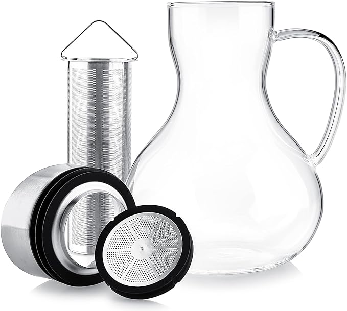 Teabloom Multi-Brew Glass Teapot + Kettle + Pitcher (51 OZ / 1.5 L / 6 CUPS) – Brew and Serve Hot Tea, Iced Tea, Cold Brew Tea and Fruit Infused Water – Formosa Tea Maker