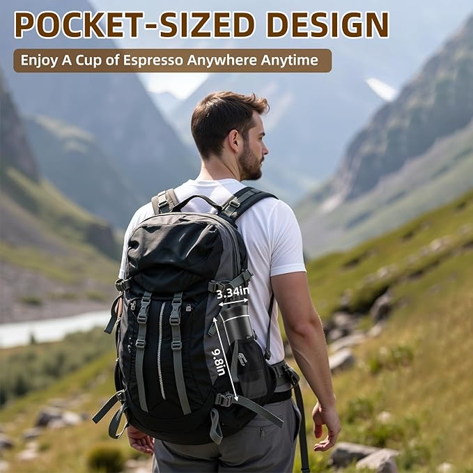 Portable Coffee Maker for Travel & Camping, Portable Espresso Maker for Travel, Rechargeable Cordless Battery Operated Coffee Makers for Ground Coffee, NS Capsule RV, Hiking, Office(Black)