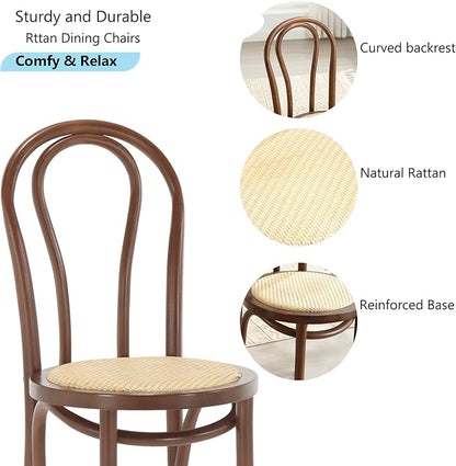 Kmax Vintage Dining Chairs Set of 6, Thonet Soild Wood Rattan Dining Room Chairs Armless French Country Kitchen Chairs for Wedding Hotel Dessert Shop Cafe, Walnut