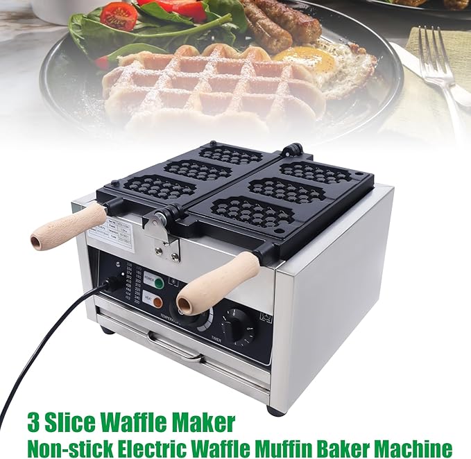3 Slice Waffle Pancake Maker,Non-stick Pancake Baker Machin,110v Stainless Steel Waffle Pancake Maker for Home Kitchen,Pancake Maker with Adjustable Thermostats Timers 122-572°F