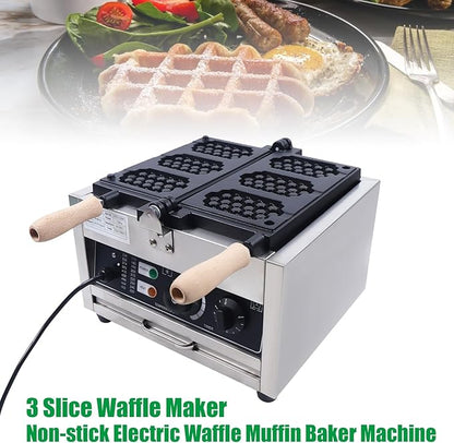 3 Slice Waffle Pancake Maker,Non-stick Pancake Baker Machin,110v Stainless Steel Waffle Pancake Maker for Home Kitchen,Pancake Maker with Adjustable Thermostats Timers 122-572°F