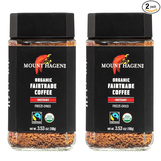 Mount Hagen 3.53oz Organic Freeze Dried Instant Coffee - 2 pack | Eco-friendly Coffee Made From Organic Medium Roast Arabica Beans | Fair-Trade Coffee Instant [2 x 3.53oz Jar]