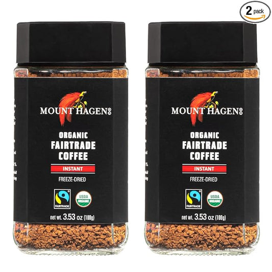 Mount Hagen 3.53oz Organic Freeze Dried Instant Coffee - 2 pack | Eco-friendly Coffee Made From Organic Medium Roast Arabica Beans | Fair-Trade Coffee Instant [2 x 3.53oz Jar]