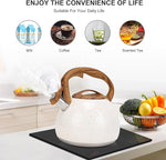 Load image into Gallery viewer, Tea Kettle, Vegoran 100 OZ / 3 Liter Whistling Tea Kettle, Tea Pots for Stove Top Food Grade Stainless Steel with Wood Pattern Folding Handle, Loud Whistle Kettle for Tea, Coffee, Milk (B-White)
