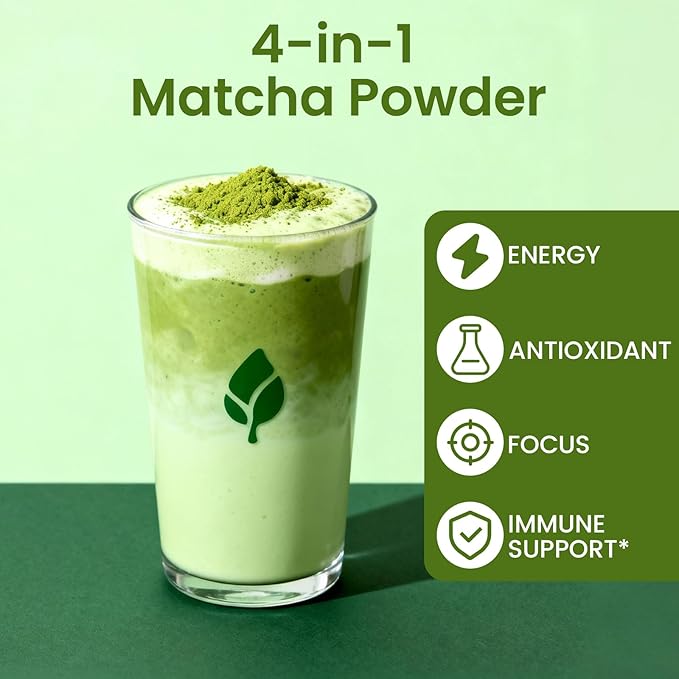 Matcha Powder – Superfood Blend with Moringa & Green Tea & Resveratrol, Energy & Focus Support, Immune & Antioxidant Defense, Vegan, Gluten-Free, 8oz
