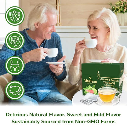 VIDA FARM 50 Premium Guava Leaf Tea Bags, Zero Sugar Tea, Handpicked, 100% Pure and Natural Guava Leaves, Non-GMO, No Caffeine, Gluten-Free, Vegan