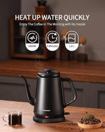 Load image into Gallery viewer, DmofwHi Gooseneck Electric Kettle(1.0L),1000W Electric Tea Kettle of 304 Stainless Steel,Auto Shut off,Water Kettle for Coffee and Tea -Matte Black