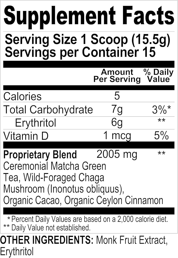 Renude Chaga Matcha - Chaga Mushroom Powder, Ceremonial Grade Matcha Superfood Drink Mix with Adaptogens, Keto, Vegan, Sugar Free, Natural Energy and Immune Support - 30 Servings