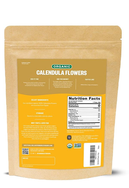 FGO Organic Calendula Flowers, Whole, Imported Calendula Officinalis From Egypt, 16oz Bulk Resealable Pouch, Packaging May Vary (Pack of 1)