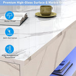 Load image into Gallery viewer, 47.2" Large High-Glossy LED Coffee Table with 2 Sliding Drawers, Living Room Storage Coffee Tables with Marbling Print, Modern Stylish Double-Layer Center Tables w/LED Lights, White