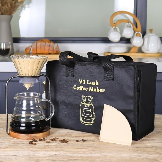 SOTECH Pour Over Coffee Dripper Set, Filter Holder Glass Server with Paper Coffee Filters Manual Stand for Tea and Saffron