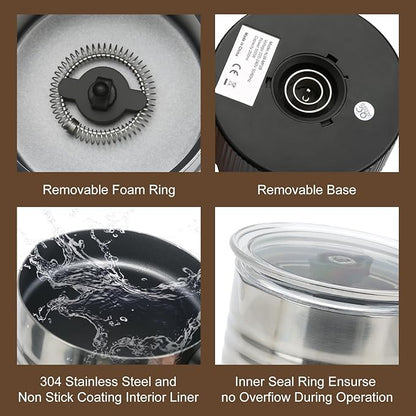 Milk Frother and Steamer, 4 in 1 Milk Frother Electric with LED Temp Display, Warm and Cold Automatic Foam Maker Stainless Steel with Touch Screen for Coffee, Latte, Cappuccino, Hot Chocolate