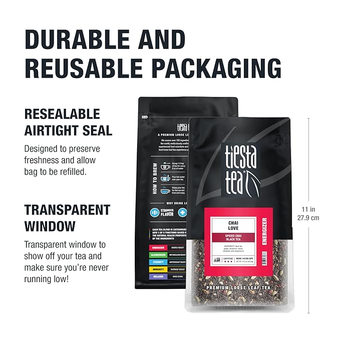 Tiesta Tea - Chai Love, Loose Leaf, Spiced Chai Black Tea, Premium High Caffeinated Blend, Make Hot or Iced & Brews Up to 200 Cups, 16 Ounce Resealable Bulk Pouch