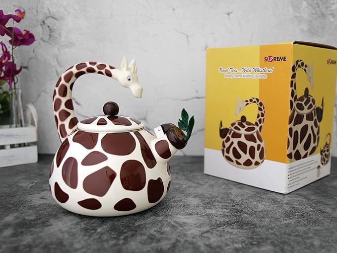 Whistling Tea Kettle for Stove Top Enamel on Steel Teakettle, Supreme Housewares Giraffe Design Teapot Water Kettle Cute Kitchen Accessories Teteras (2.1 Quart, Giraffe)