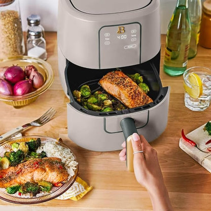 Beautiful 3-Quart Digital Air Fryer with TurboCrisp Technology by Drew Barrymore – 4 Preset Functions, 1200W Power, Non-Stick Coating, Dishwasher Safe Basket (Porcini Taupe)