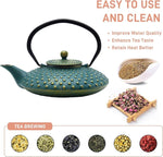 Load image into Gallery viewer, 27.1oz Small Cast Iron Teapot,SECHUDO Tea Kettle Coated with Enameled Interior for Stovetop Safe, Japanese Style Cast Iron Teapot with Stainless Steel Infuser for Loose Tea,Flat Pattern(800ml)