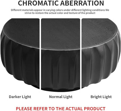 31.5" Drum Coffee Table Modern Round Coffee Table Wood Fluted Centry Table with Solid Wood Veneer for Living Room, Easy Assemble, Black