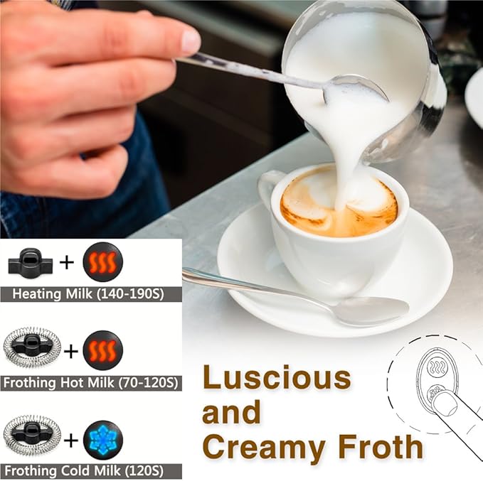 Milk Frother, Automatic Milk Steamer with New Foam Density Feature, Electric Frother with Hot or Cold Milk Function for Coffee, Cappuccino and Breakfast