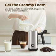 Milk Frother, 4-in-1 Milk Frother and Steamer, 10.6oz Electric Milk Steamer, Automatic Cold and Hot Foam maker for Lattes, Cappuccinos, Ceramic Lining Interior, Brushed