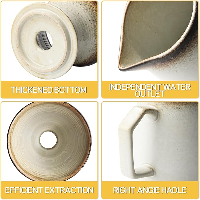 Pour Over Coffee Maker, Ceramic Coffee Dripper 20oz/620ml, with 50 pcs V60 Paper Filter, Drip Coffee Brewer, Vintage-Style (white, 1)