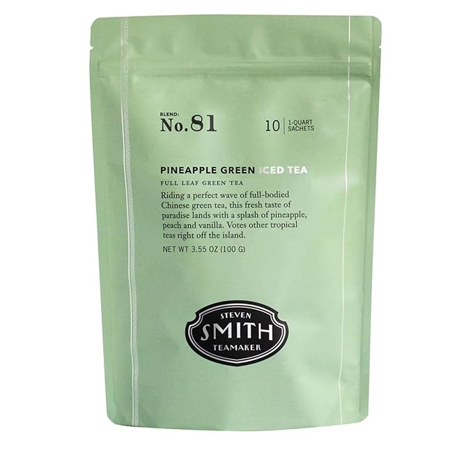 Steven Smith Teamaker Pineapple Green Iced Tea No. 81, Refreshing, Caffeinated, Sustainably Grown, Full Leaf Green Iced Tea, 10 Count, 1 Quart Sachets