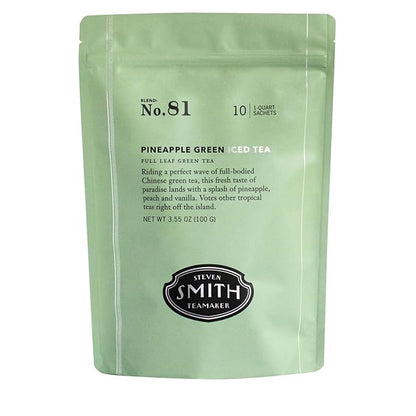 Steven Smith Teamaker Pineapple Green Iced Tea No. 81, Refreshing, Caffeinated, Sustainably Grown, Full Leaf Green Iced Tea, 10 Count, 1 Quart Sachets