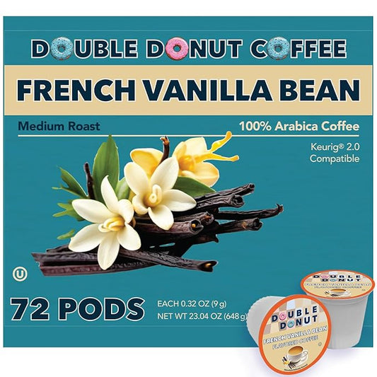 French Vanilla Coffee Medium Roast Flavored Coffee Pods for Keurig K Cups Makers from Double Donut, 72 Count (Pack of 1)