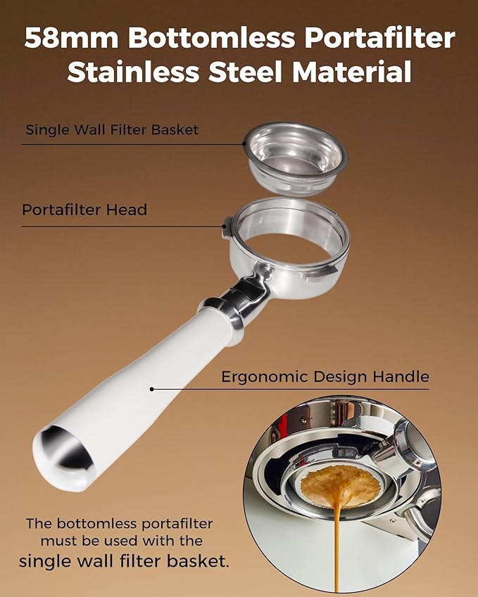 Tuni E2 58mm Dual Boiler Espresso Machine and G1 Ivory 48 Grinding Settings Conical Burr Coffee Grinder with Bottomless Portalfilter Combo (E2 with Upgrade Kit)