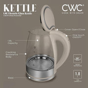 COOK WITH COLOR Electric Tea Kettle, 1.8L Cordless Hot Water Boiler, 1200W Rapid Boil, Auto Shutoff & Boil Dry Protection, BPA-Free, Sleek Countertop Design, Sand
