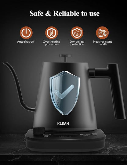KLEAH Gooseneck Electric Kettle with Temperature Control - 0.8L Automatic Shut Off Tea & Coffee Kettle, Hot Water Boiler Pour Over Coffee Kettle, 1200W Quick Heating Keep Warm, Black