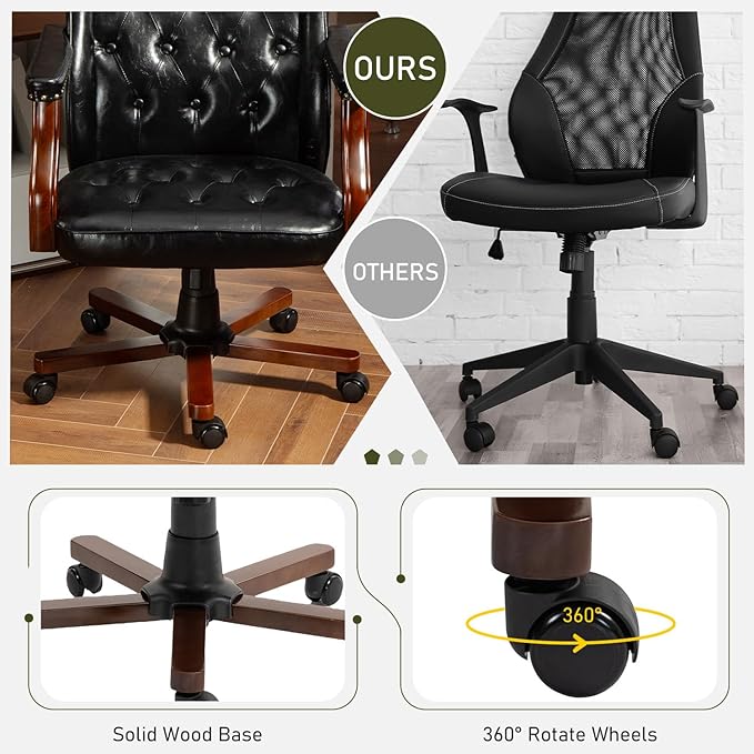 ECOTOUGE Ergonomic Executive Office Chair, Tufted Faux Leather Home Office Desk Chair, Vintage Wingback Swivel Work Chair, Black