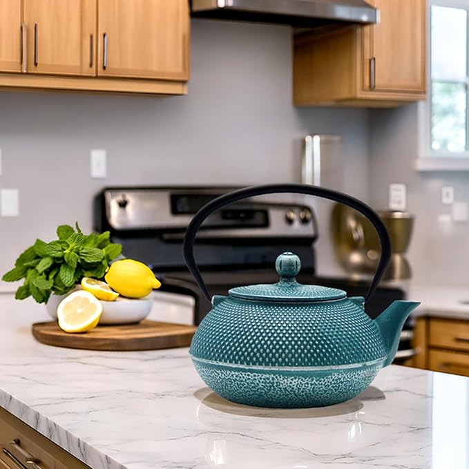 30.4oz Small Cast Iron Teapot, Tea Kettle with Stainless Steel Infuser for Loose Tea, Coated with Enameled Interior, Japanese Style Tetsubin for Stovetop Safe(900ml)