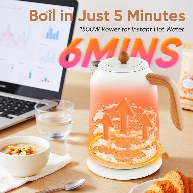 Seehot® 1.7L (57.oz) Electric Kettle with Thermometer, 1200W Large Electric Tea kettle with 304 Stainless Steel,Auto shut off,Hot water kettle Electric for Coffee&Tea-White