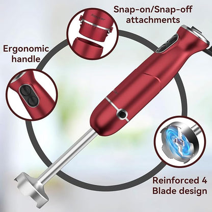 Immersion Blender 5 in 1 Hand Blender, Abuler 1000W Hand Mixer Stick,12 Speed Handheld Blender 304 Stainless Steel with 600ml Mixing Beaker, 500ml Chopper, Whisk and Milk Frother for Soup, Baby Food