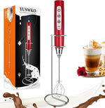 Load image into Gallery viewer, YUSWKO Red Rechargeable Milk Frother for Coffee with Stand, Handheld Drink Mixer with 3 Heads 3 Speeds Electric Stirrers for Latte, Cappuccino, Hot Chocolate, Egg