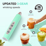 Load image into Gallery viewer, YUSWKO Baby Blue Handheld Milk Frother Wand for Coffee, Rechargeable Electric Whisk with 3 Heads 3 Speeds Drink Mixer Coffee Frother For Latte, Cappuccino, Hot Chocolate, Egg