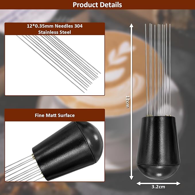 WDT tool, Espresso Distribution Tools, 12 x 0.35mm 304 Stainless Steel Needles Distributor, Espresso Coffee Stirrer for Barista
