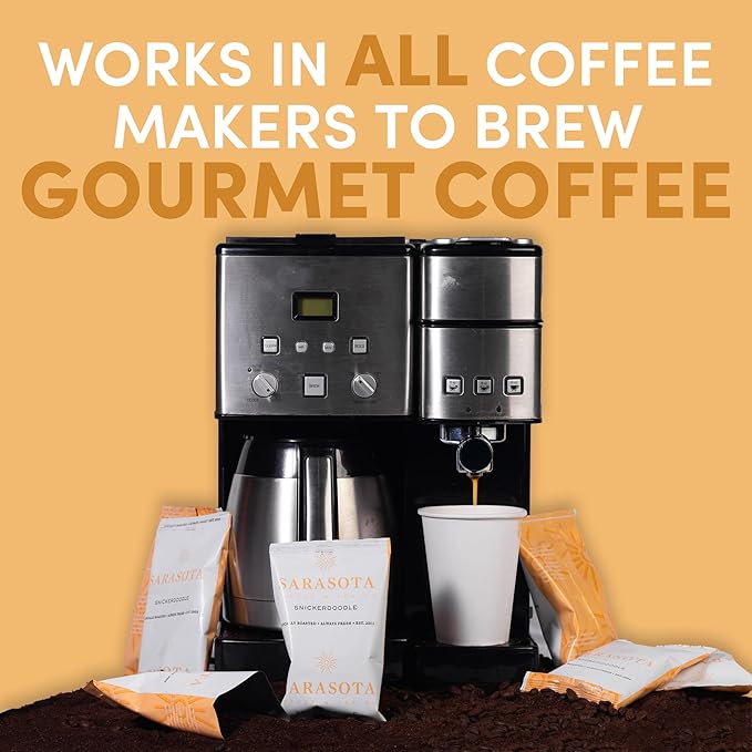 Snickerdoodle Sugar Cookie Ground Packs – Gourmet Medium Roast Fractional Packets | Low Acid Mold-Free 2 oz Single-Pot Pouches for 12-Cup Brewers | Bulk Flavored Portion Packs, 12 Count – Sarasota