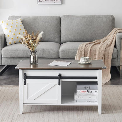 VINGLI 36" Coffee Table with Lifting top, Farmhouse Coffe Table with Storage, Small Lift Top Coffee Tables for Living Room, Rectangular Wood Center Table for Home Decor, White Oak