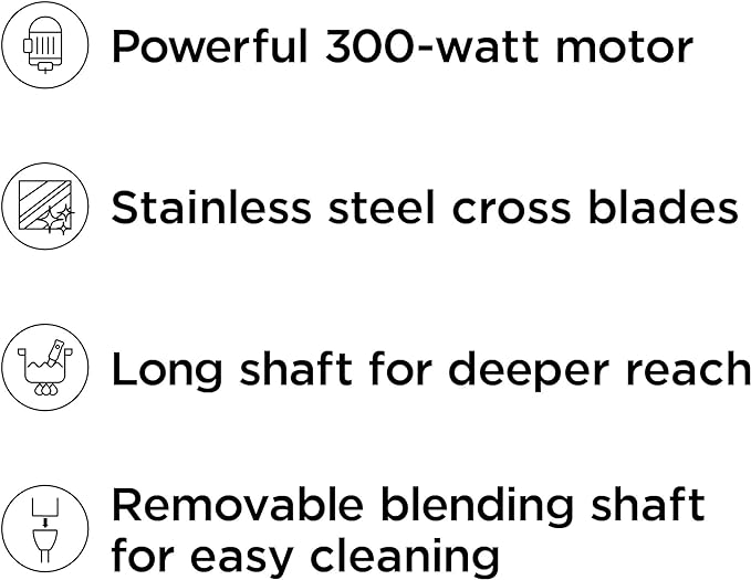 Chefman Immersion Stick Hand Blender with Stainless Steel Blades, Powerful Electric Ice Crushing 2-Speed Control Handheld Food Mixer, Purees, Smoothies, Shakes, Sauces & Soups, Grey