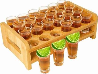 Shot Glass Set 24pcs 0.5 oz - 0.66 oz / 15ml- 20 ml Shot Glass Tray Holder Clear Glass for Party, Club, Bar, Spirit Tasting - MJ-24-15 (15ml 24pcs)