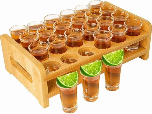 Shot Glass Set 24pcs 0.5 oz - 0.66 oz / 15ml- 20 ml Shot Glass Tray Holder Clear Glass for Party, Club, Bar, Spirit Tasting - MJ-24-15 (15ml 24pcs)