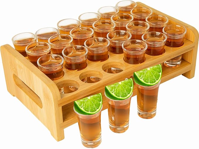 Shot Glass Set 24pcs 0.5 oz - 0.66 oz / 15ml- 20 ml Shot Glass Tray Holder Clear Glass for Party, Club, Bar, Spirit Tasting - MJ-24-15 (15ml 24pcs)