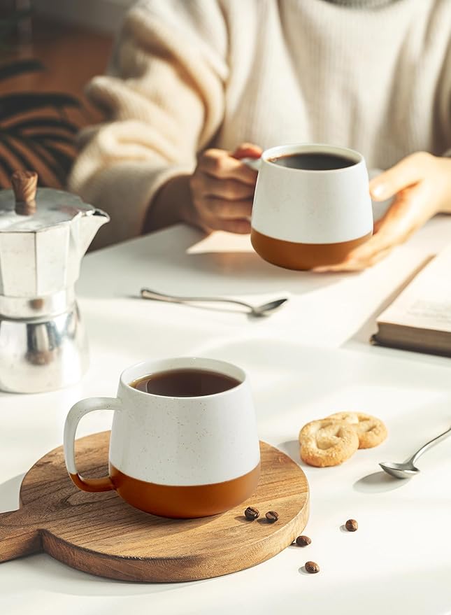 Teocera Ceramic Coffee Mug Set of 4-12 oz Coffee Mugs with Large Handles for Hot or Cold Drinks Like Latte, Cocoa, Tea or Juice - Smooth Ceramic, Dishwasher Safe, Beige