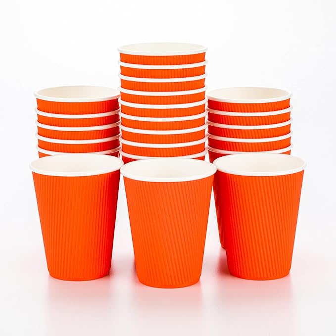 Restaurantware-12 Ounce Disposable Coffee Cups, 500 Double Wall Hot Cups For Coffee - Lids Sold Separately, Rolled Rim, Orange Paper Insulated Coffee Cups, For Hot Coffee, Tea, And More