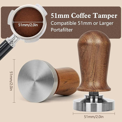Y-Step 51mm Espresso Tamper Set, 30 lb Consistent Pressure Calibrated Coffee Tamper with Spring Loaded, Silicone Mat, Coffee Stirrer Espresso Distribution Tool, Wooden Barista Kit for Espresso Machine