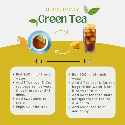 Tealeaf & Co. Honey Lemon Green Tea with Lemon & Honey Extract, Lemongrass, Licorice & Chamomile - Organic Green Tea Bags with Fresh Herbs and Spices - 100 Teabags (7.055oz/200gm)