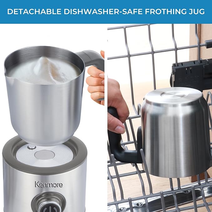 Kenmore Automatic Milk Frother & Steamer - Hot & Cold Foam Maker Electric Warmer Coffee, Latte, Cappuccino, Macchiato, Hot Chocolate Maker 16 oz (500mL) Capacity, Stainless Steel